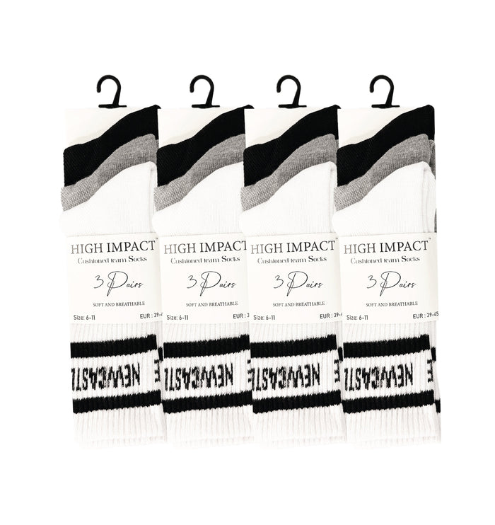 Newcastle inspired black and white cushioned football socks multipack from Hopoye, UK 6-11