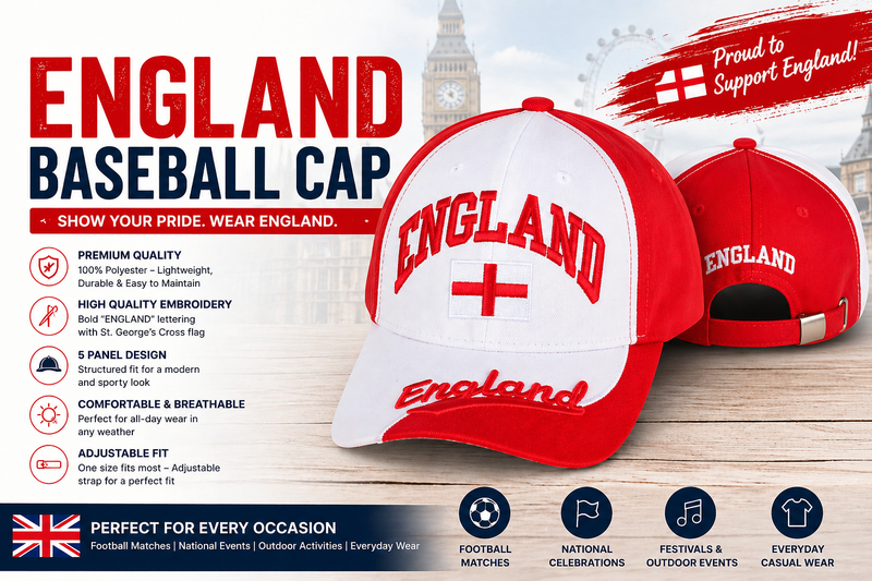 England Flag Red & White Embroidered Baseball Cap The Perfect Fan Essential