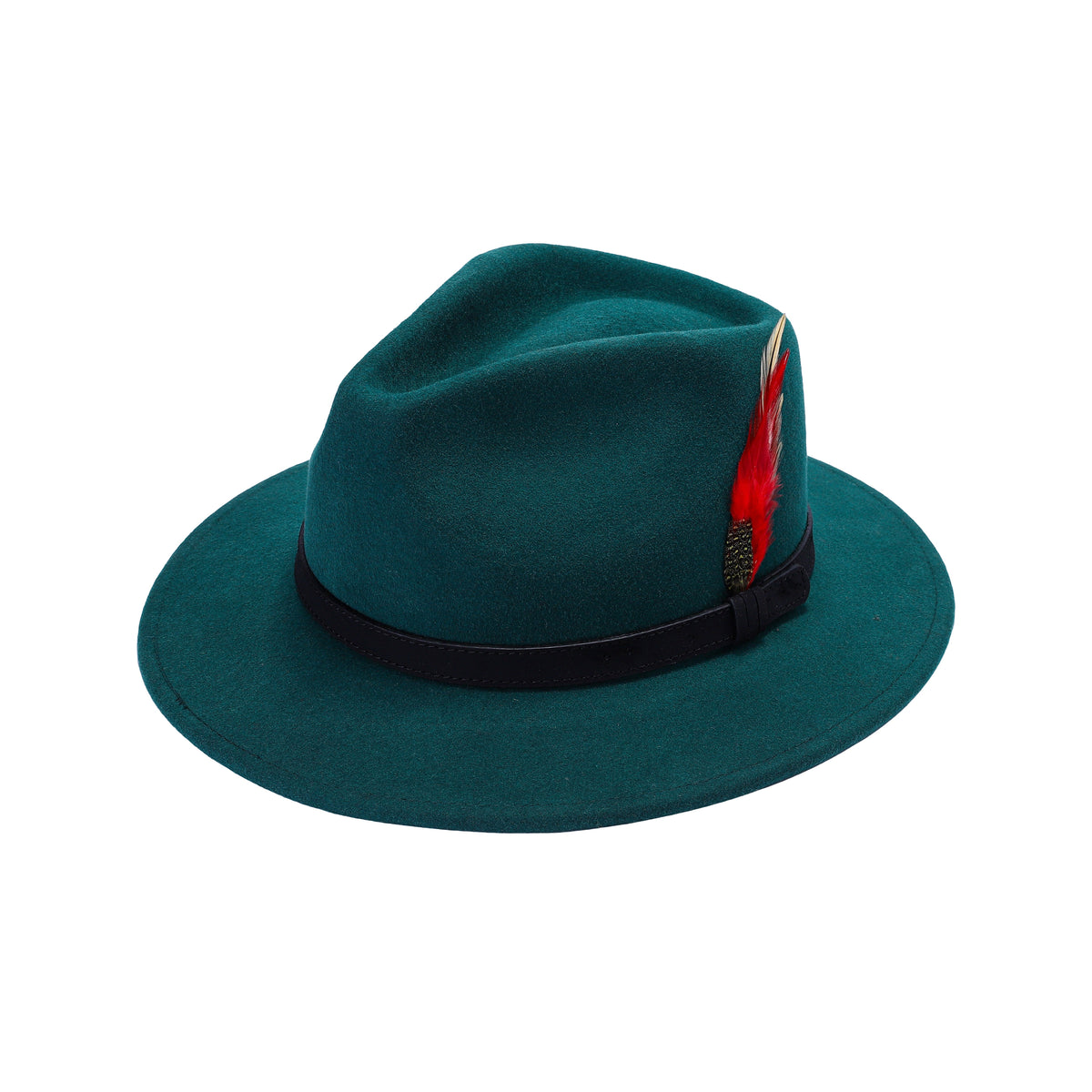 Forest Green 100% Wool Fedora Hat handmade wide brim - best wool fedora hats UK