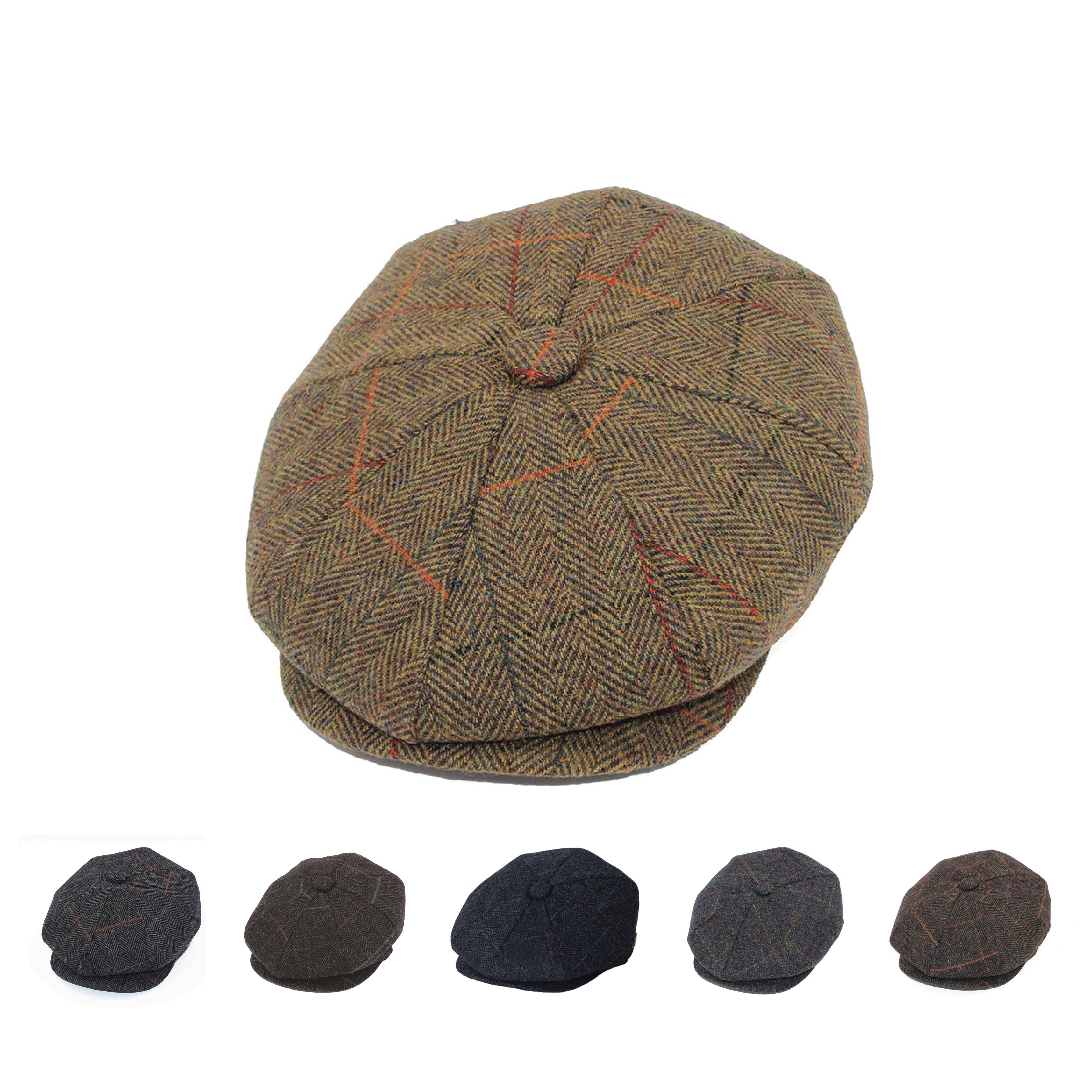 Tweed check baker boy hat, the classic Peaky Blinders style 8 panel newsboy cap