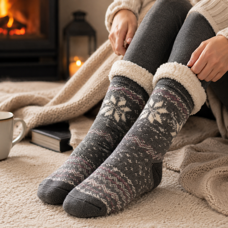 Cosy knitted winter socks – thermal, wool and sherpa socks at Hopoye