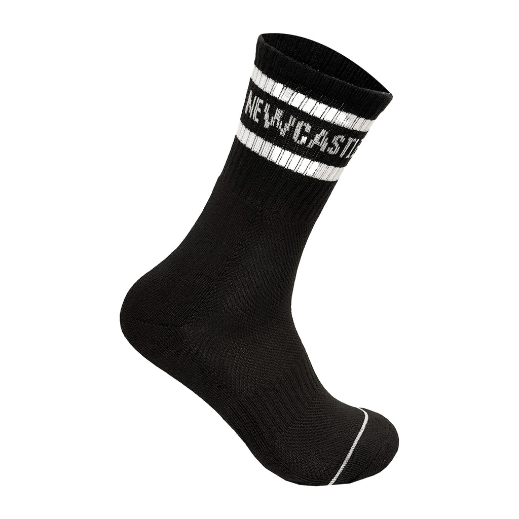 Newcastle inspired cushioned socks close up black white UK 6-11