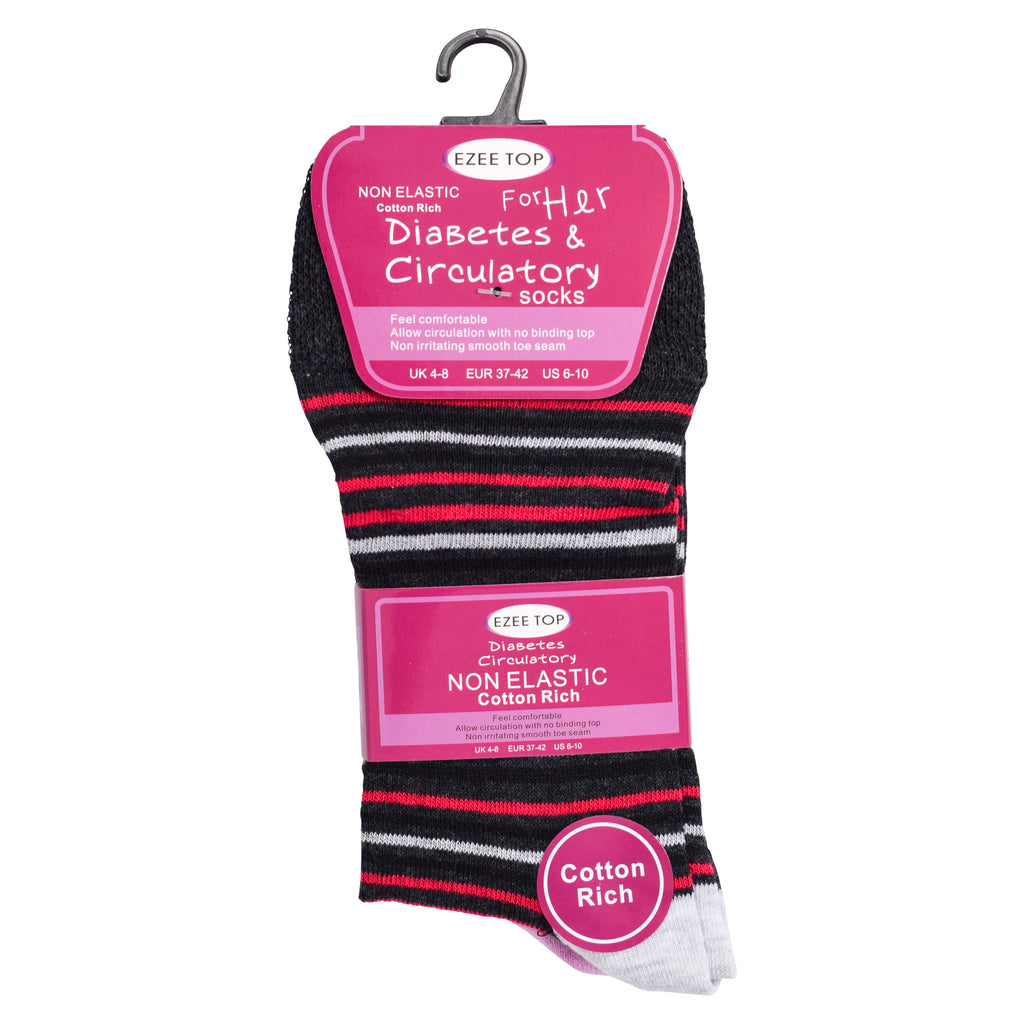 Ladies Diabetic Socks Non-Binding Loose Fit | Cotton Rich Multipack 3, 6, 9 & 12 Pairs | UK