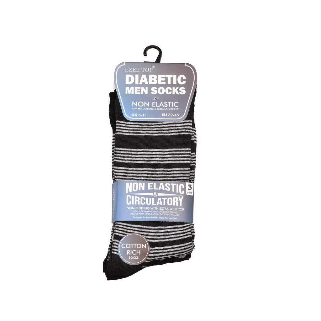 Men's Diabetic Diamond Pattern Socks Non-Binding Loose Fit | Cotton Rich Multipack 3, 6, 9 & 12 Pairs
