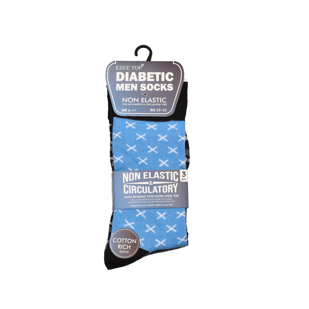 Men's Diabetic Diamond Pattern Socks Non-Binding Loose Fit | Cotton Rich Multipack 3, 6, 9 & 12 Pairs