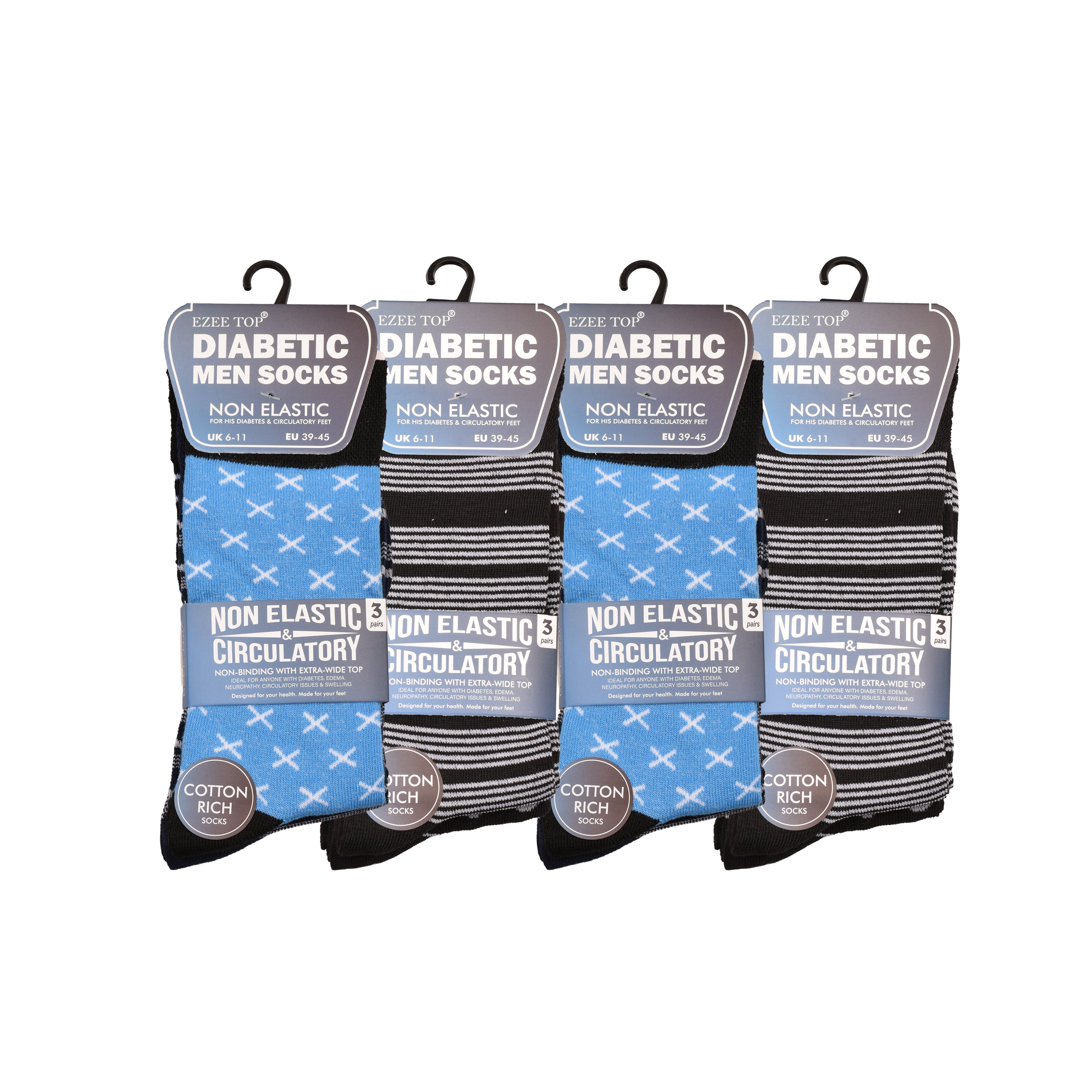Men's diabetic diamond pattern socks non-binding loose fit cotton rich UK Hopoye