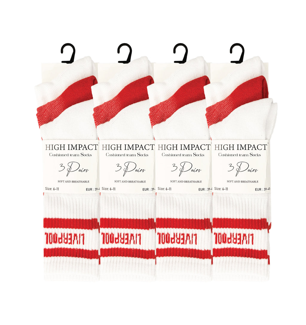 Liverpool red football socks breathable cotton multipack 3 6 9 12 pairs UK