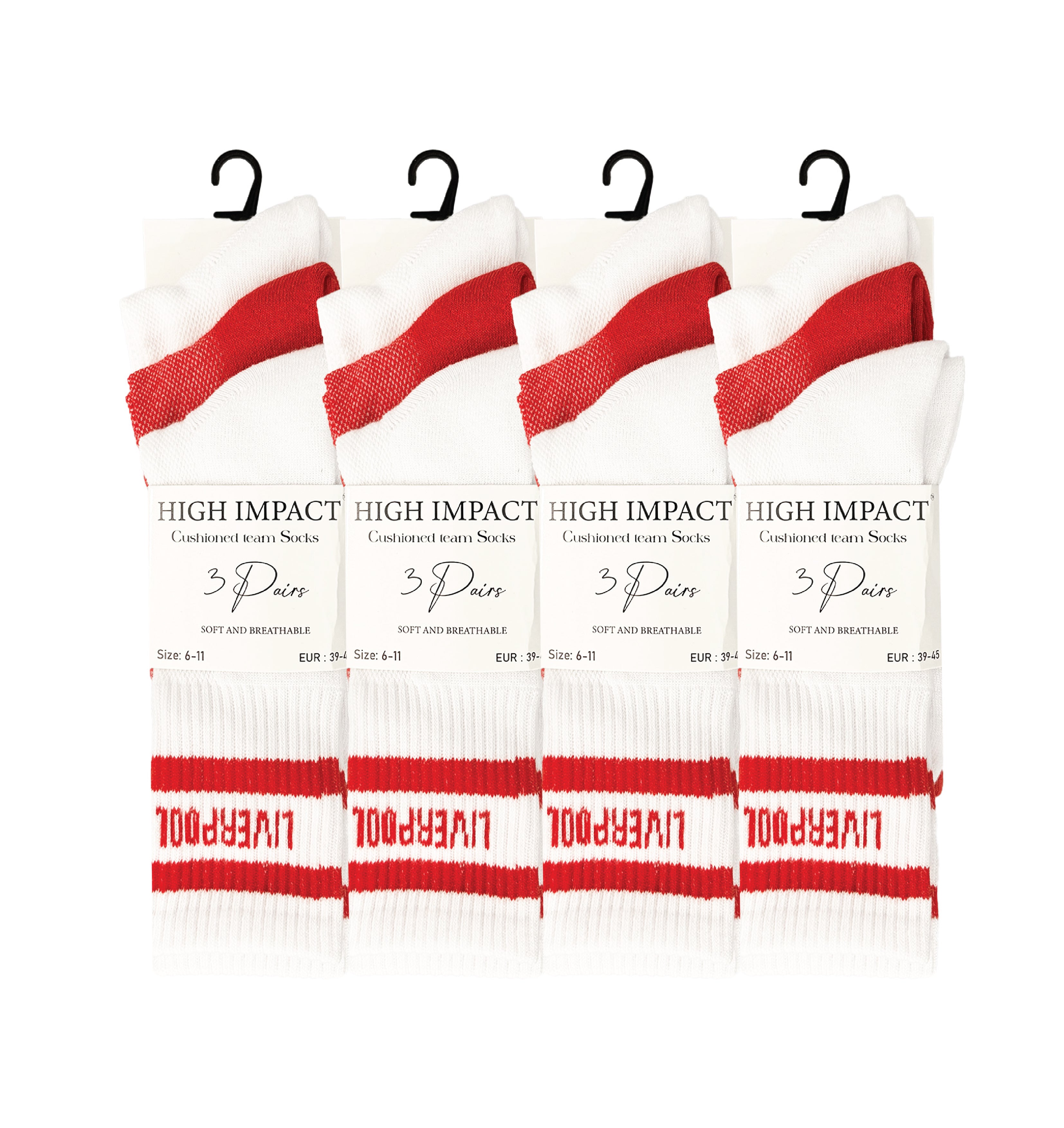 Liverpool red football socks breathable cotton multipack 3 6 9 12 pairs UK