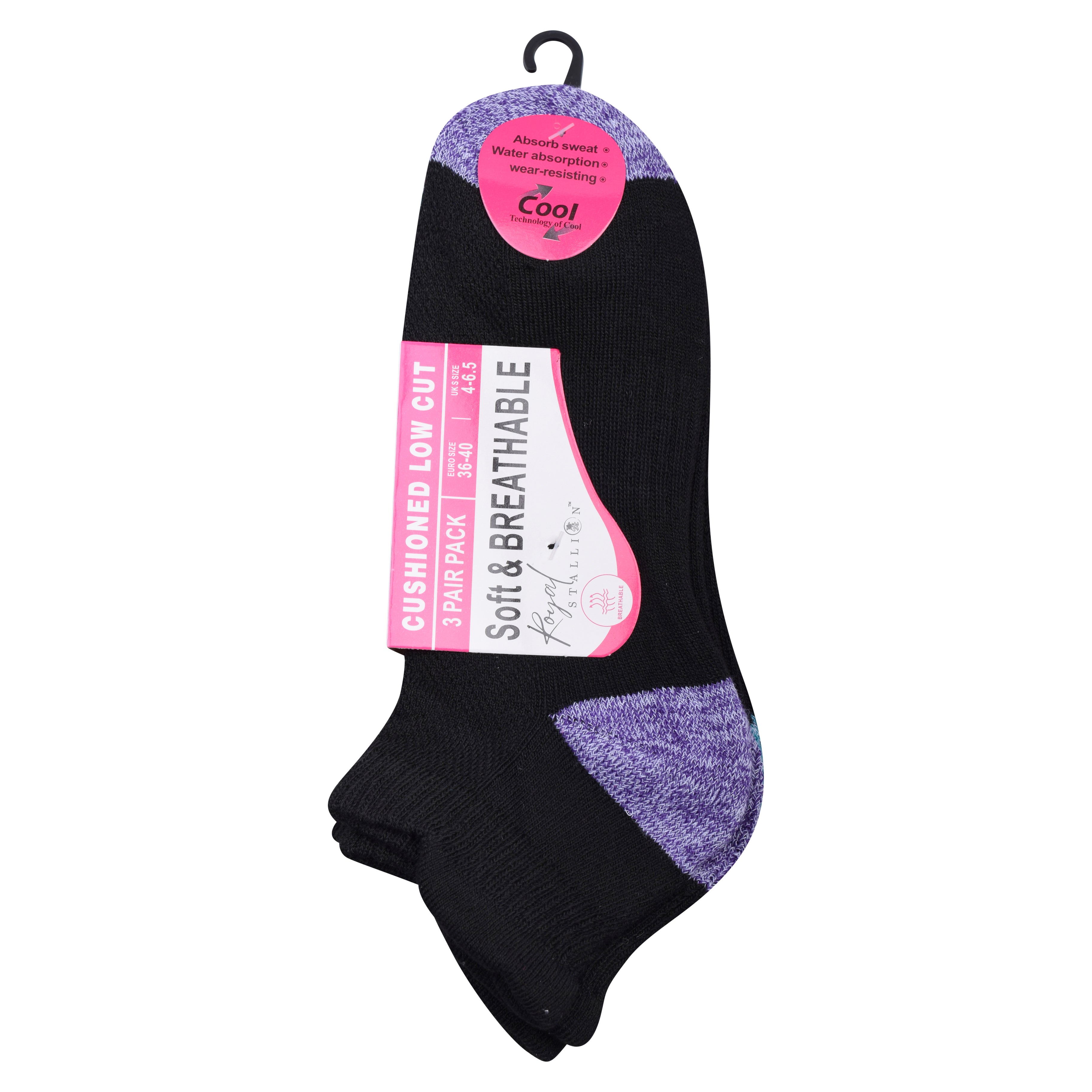 Girls Black Heel & Toe Trainer Socks | Cushioned Breathable Cotton Multipack 3, 6, 9 & 12 Pairs