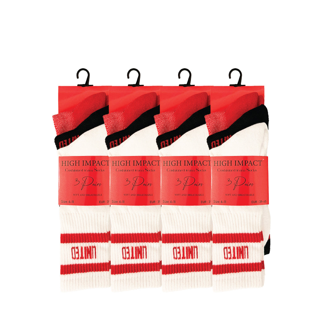 Man United football socks breathable cotton red black multipack UK Hopoye