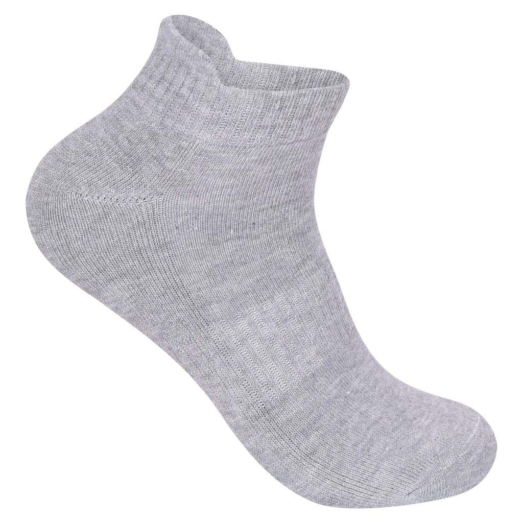 Men's grey cushioned trainer socks close up reinforced heel toe UK