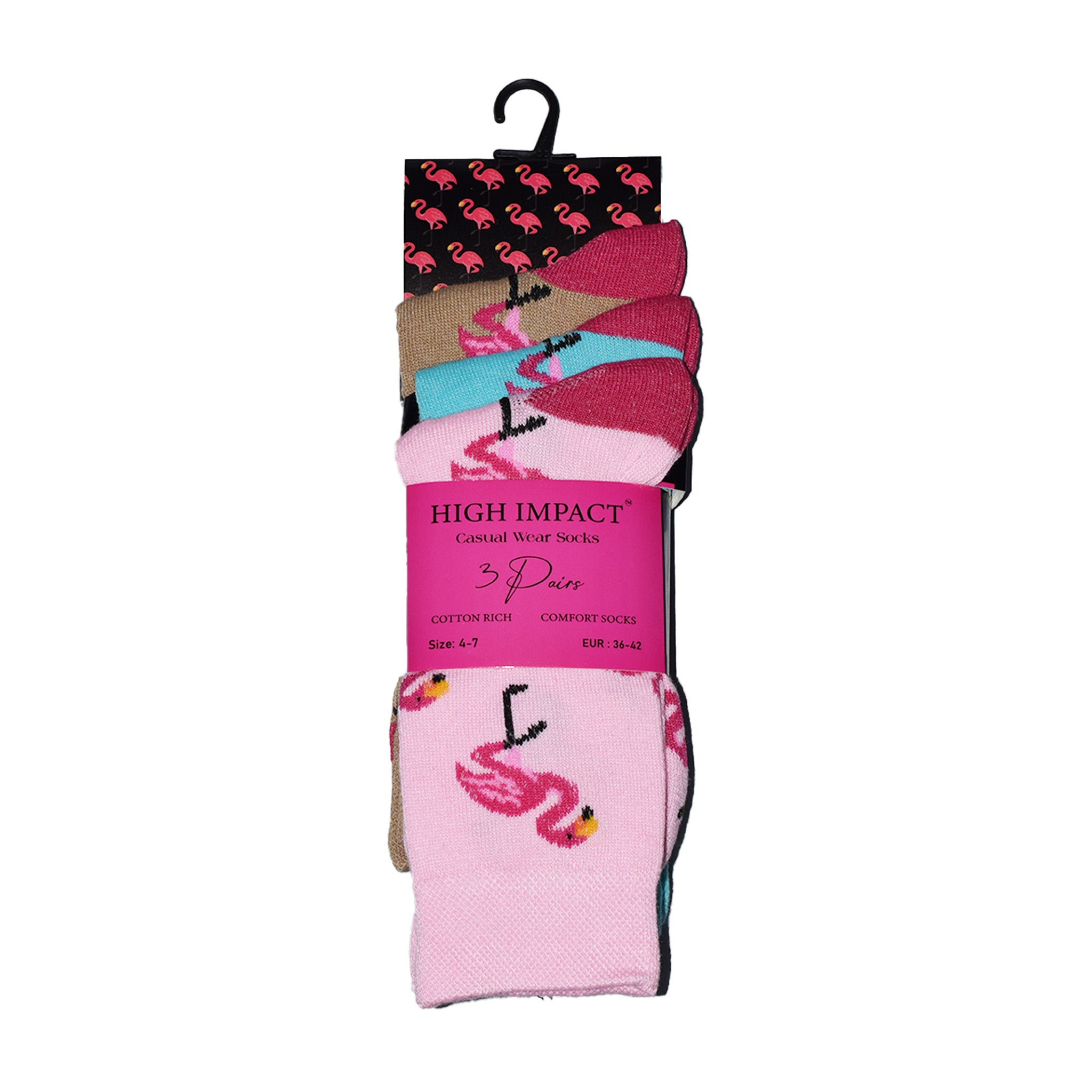 Flamingo Design Women's Cotton Rich Socks | Ladies Novelty Multipack 3, 6, 9 & 12 Pairs | UK 4-6.5