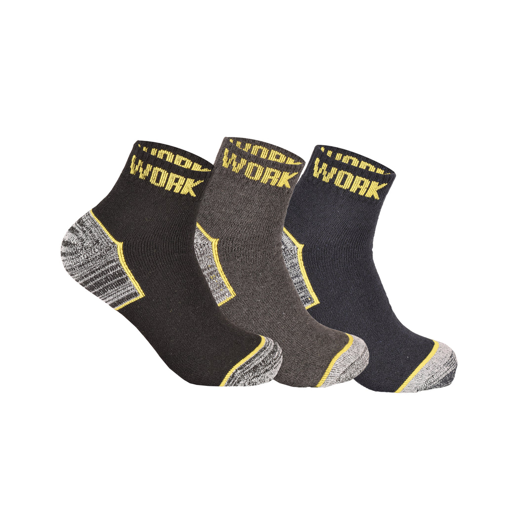 Grey work trainer socks men breathable cotton reinforced UK 3 6 9 12 pairs