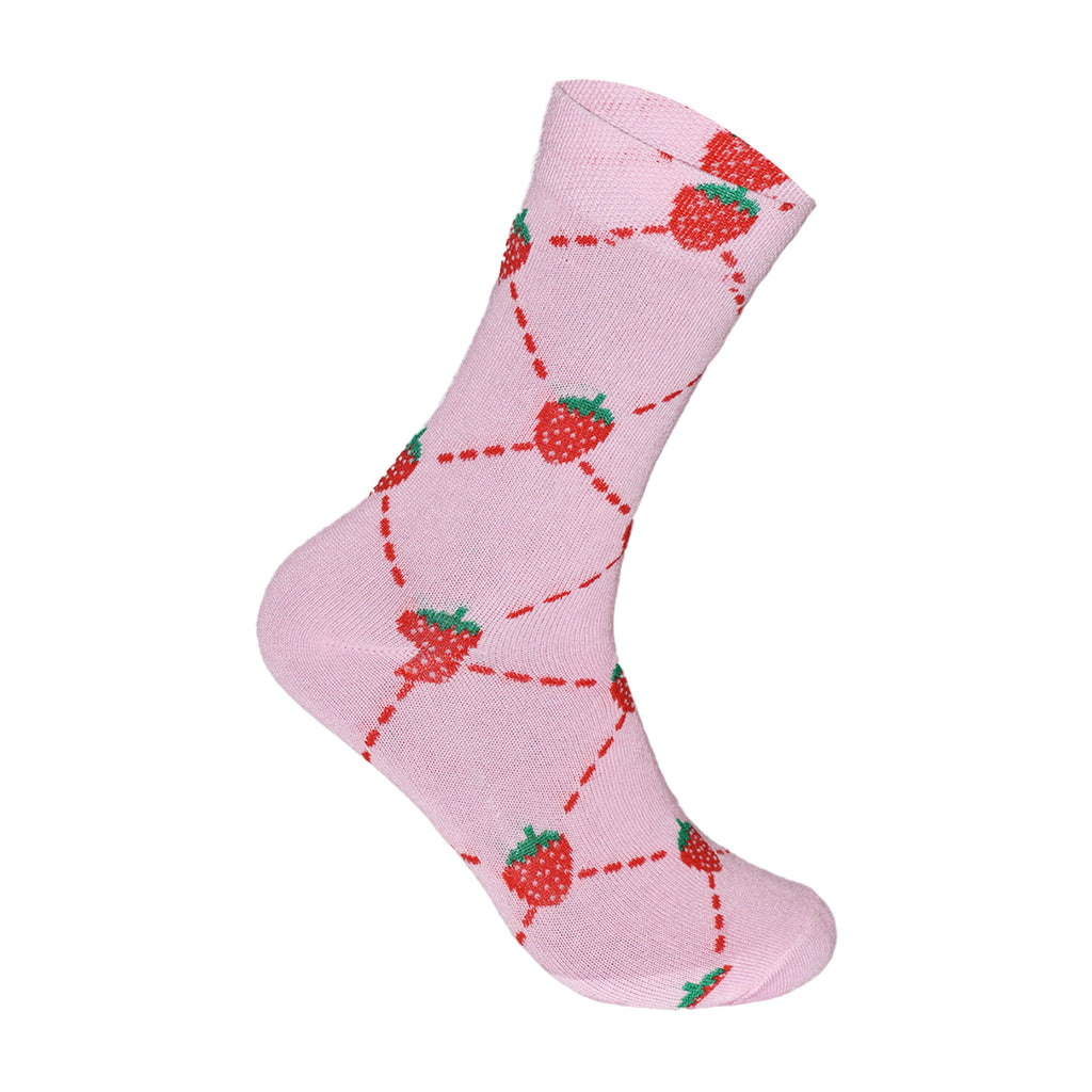 Strawberry Design Women's Cotton Rich Socks | Ladies Novelty Multipack 3, 6, 9 & 12 Pairs | UK 4-6.5