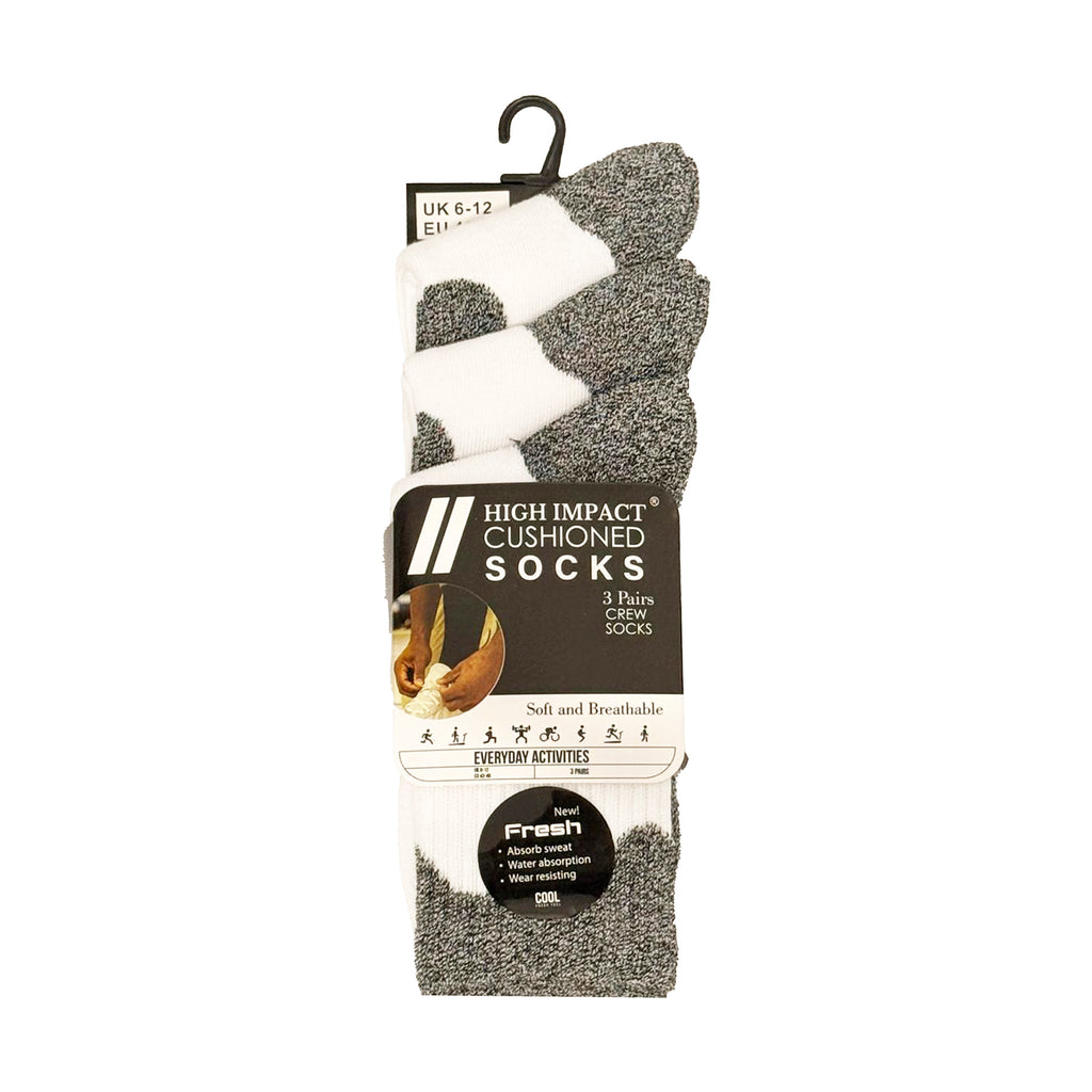 Grey white men's gym socks cotton blend breathable multipack UK 3 6 9 12 pairs