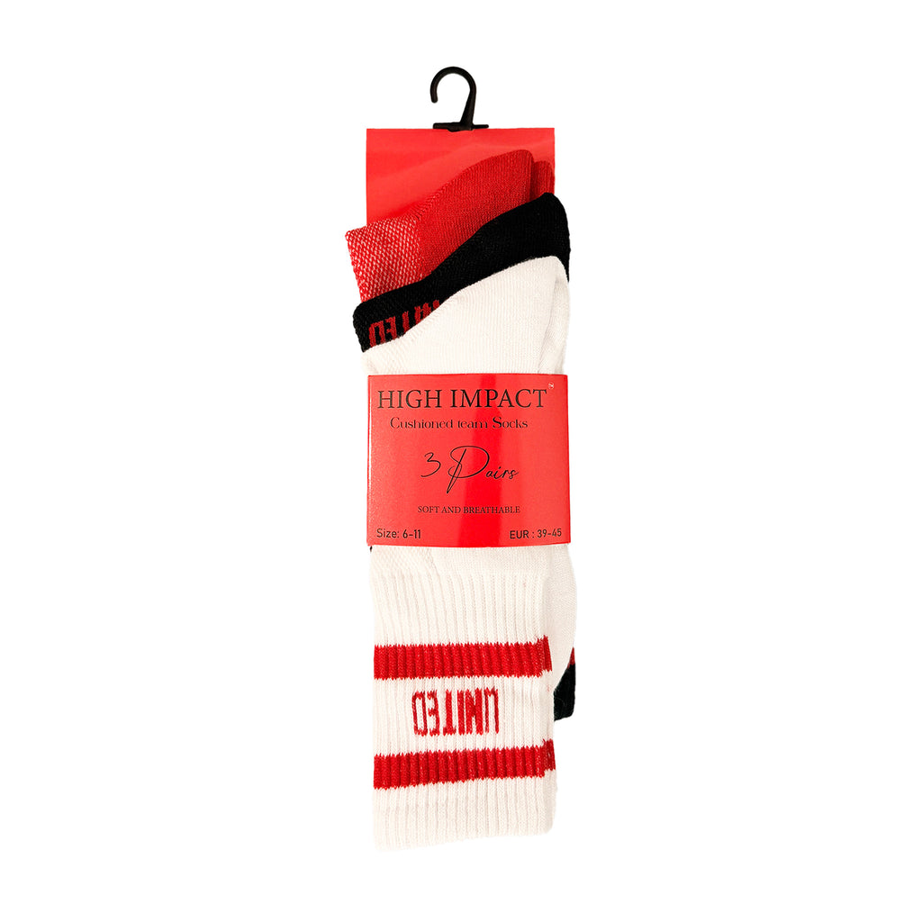 Man United Inspired Red & Black Cushioned Sports Socks | Multipack 3, 6, 9 & 12 Pairs | UK 6-11