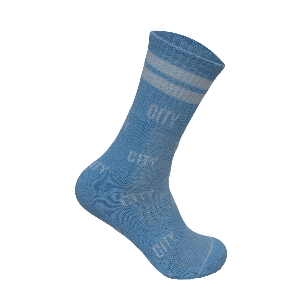 Man City inspired sports socks reinforced heel toe breathable UK Hopoye