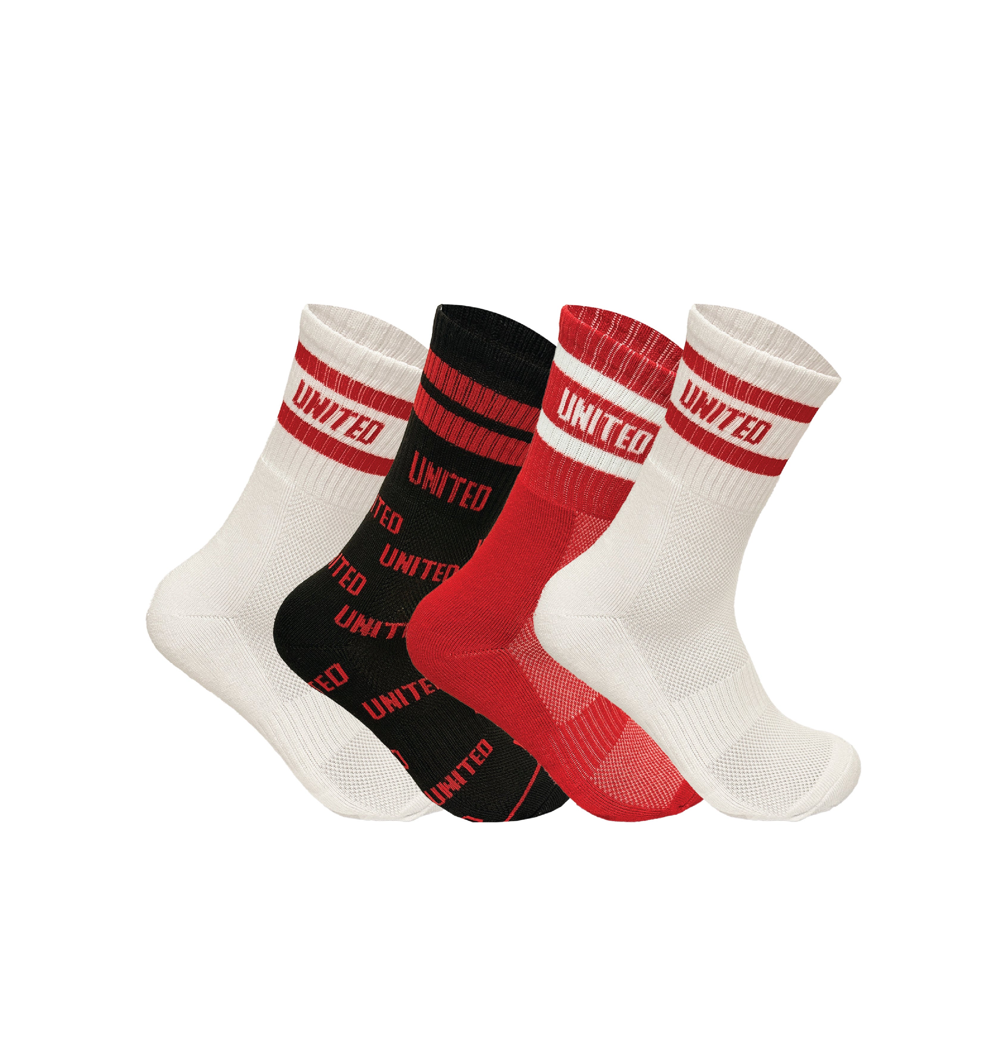 Man United inspired red black white cushioned sports socks multipack UK 6-11