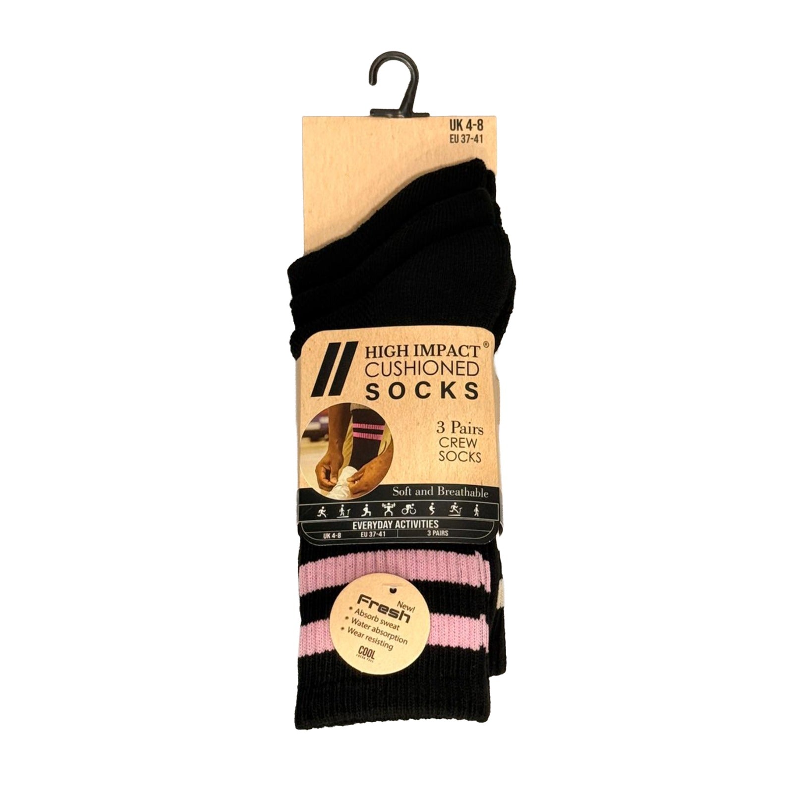 Ladies black sports socks cotton rich breathable multipack UK size 4-7