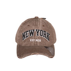 Vintage New York washed distressed baseball cap, adjustable retro streetwear cap