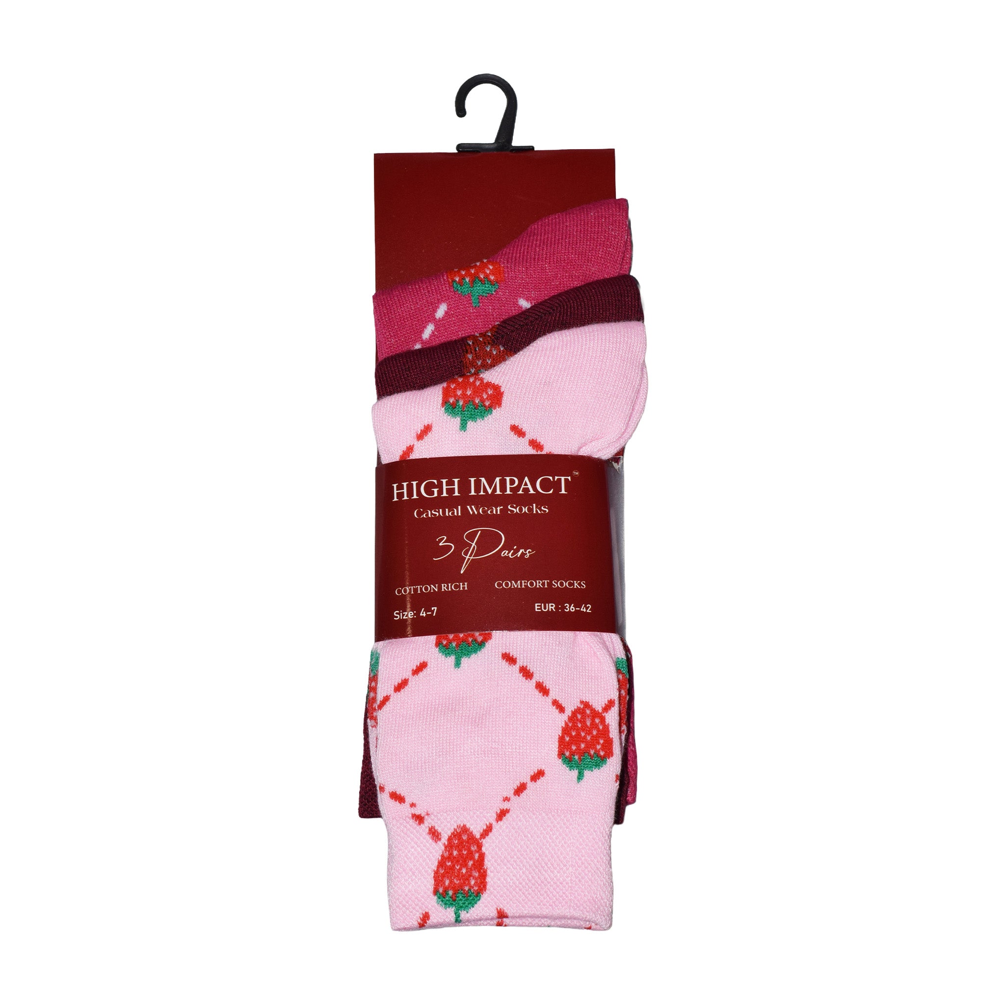 Strawberry Design Women's Cotton Rich Socks | Ladies Novelty Multipack 3, 6, 9 & 12 Pairs | UK 4-6.5
