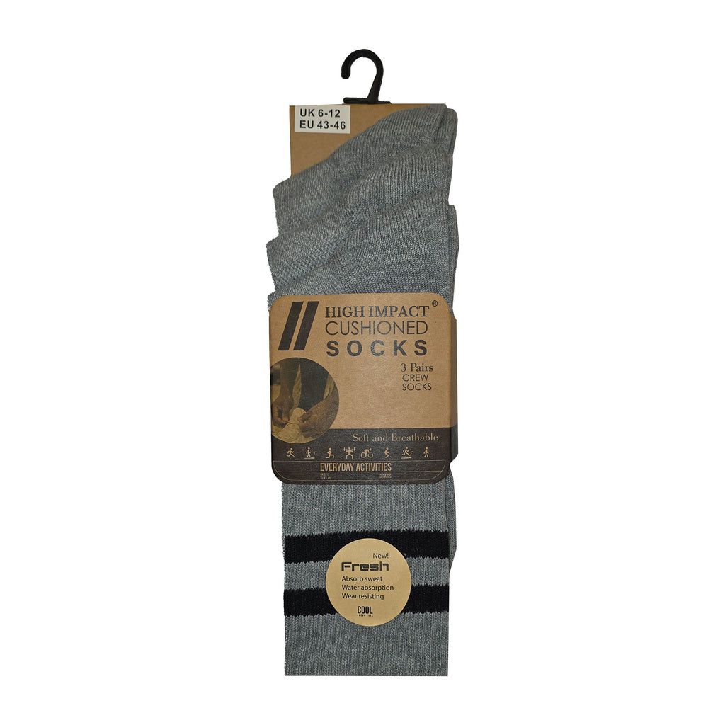 Dark grey men's gym socks breathable cotton cushioned multipack UK 3 6 9 12 pairs