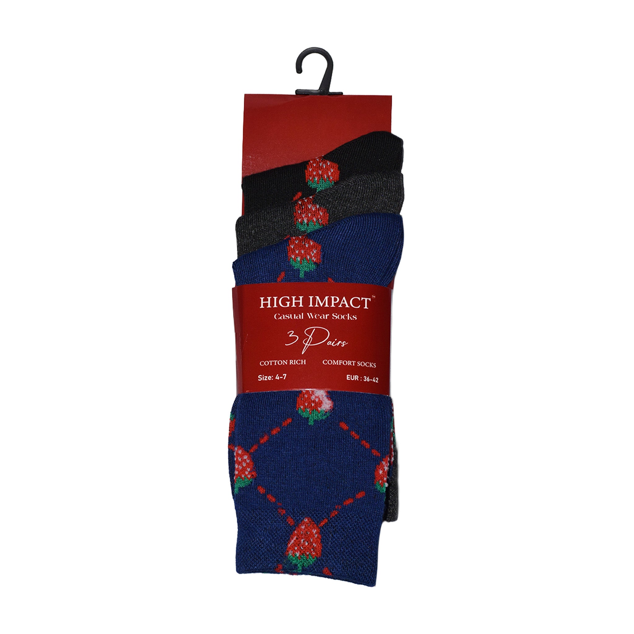 Strawberry Design Women's Cotton Rich Socks | Ladies Novelty Multipack 3, 6, 9 & 12 Pairs | UK 4-6.5