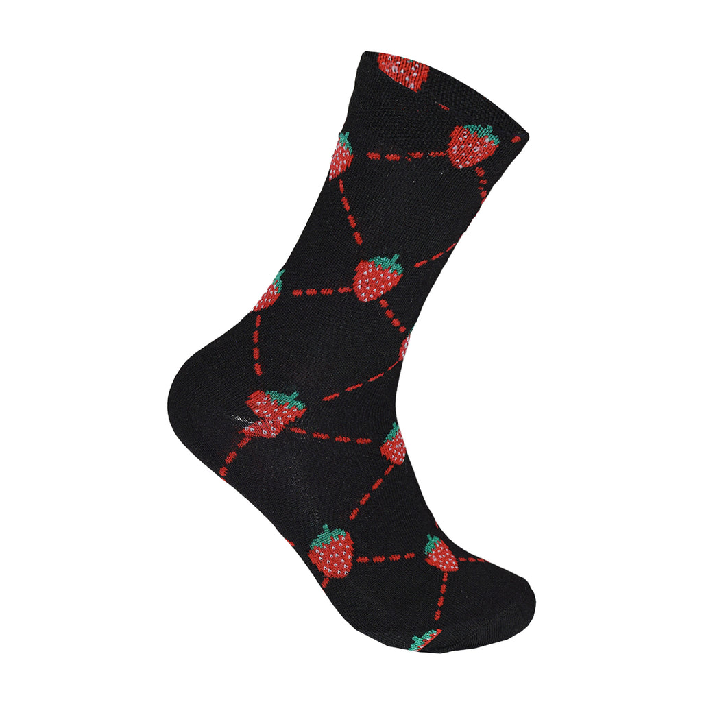 Strawberry Design Women's Cotton Rich Socks | Ladies Novelty Multipack 3, 6, 9 & 12 Pairs | UK 4-6.5