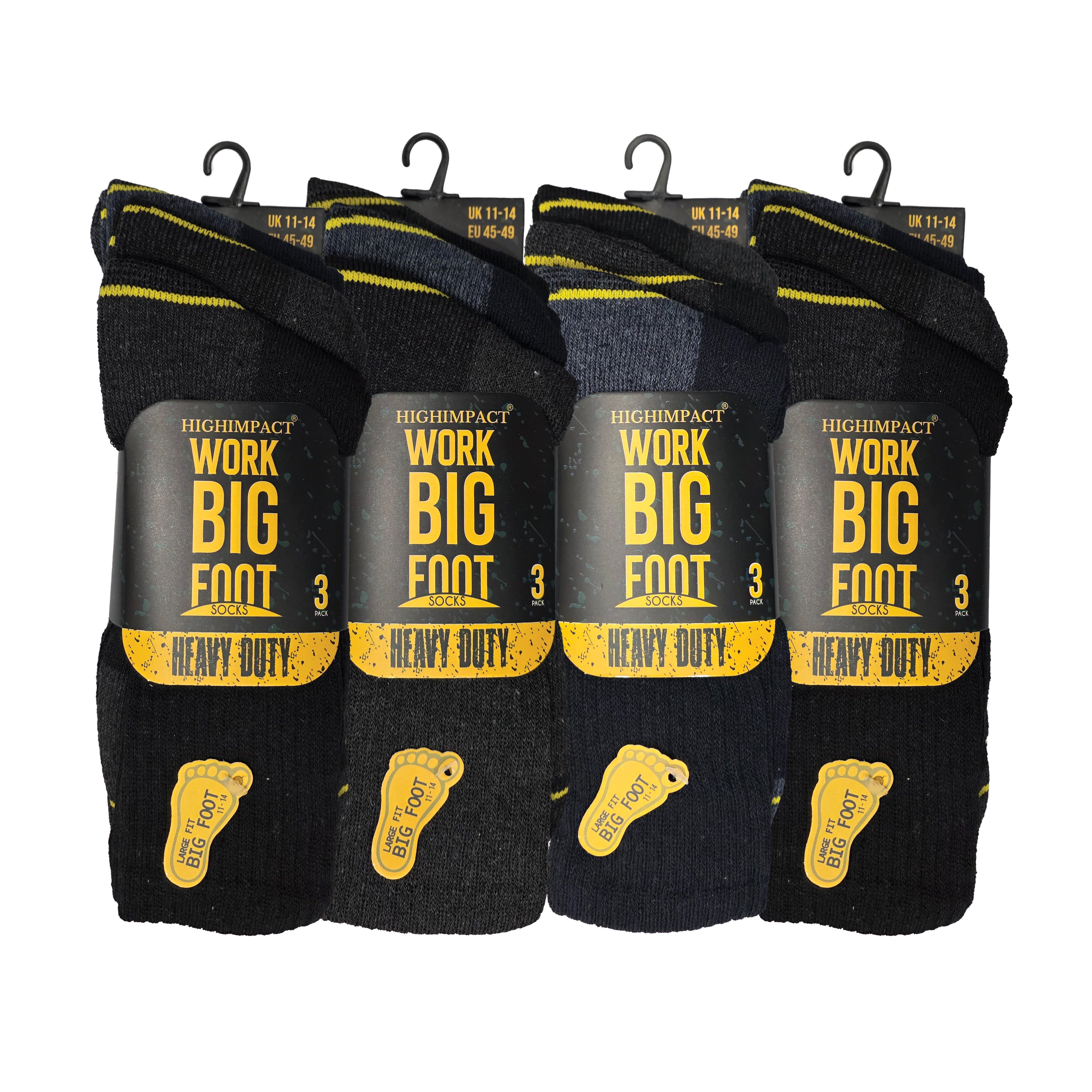 Men's big foot work socks UK size 11-14 breathable cotton heavy duty multipack Hopoye