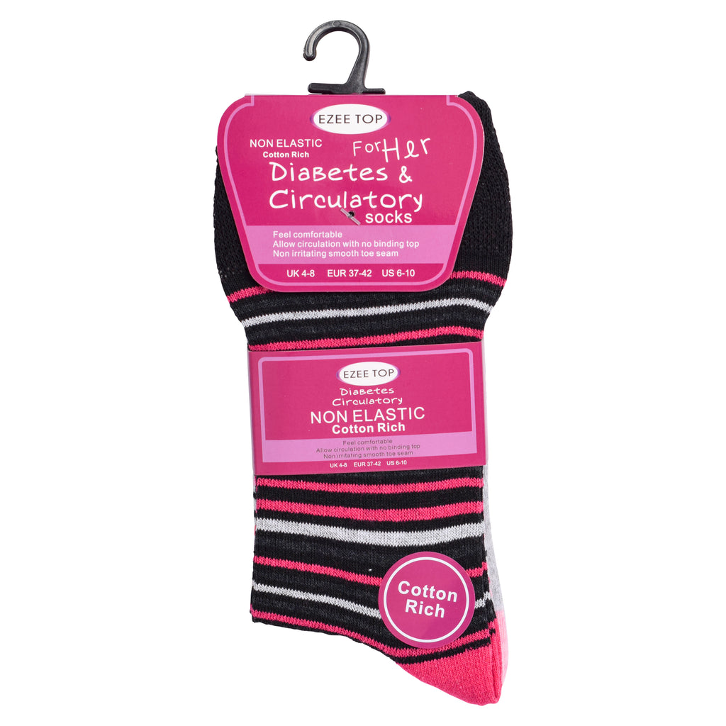 Ladies Diabetic Socks Non-Binding Loose Fit | Cotton Rich Multipack 3, 6, 9 & 12 Pairs | UK