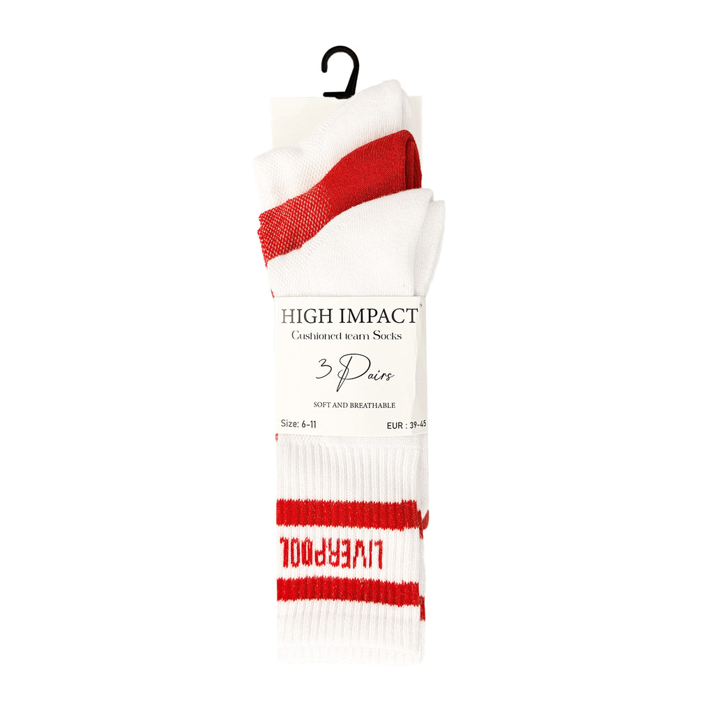 Liverpool inspired red sports socks reinforced heel toe UK 6-11