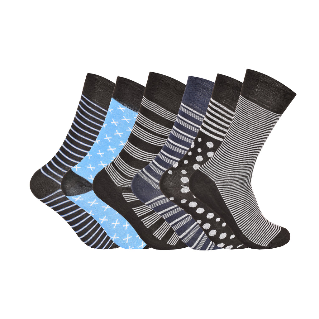 Diamond pattern diabetic men's socks non-binding wide top cotton UK 3 6 9 12 pairs