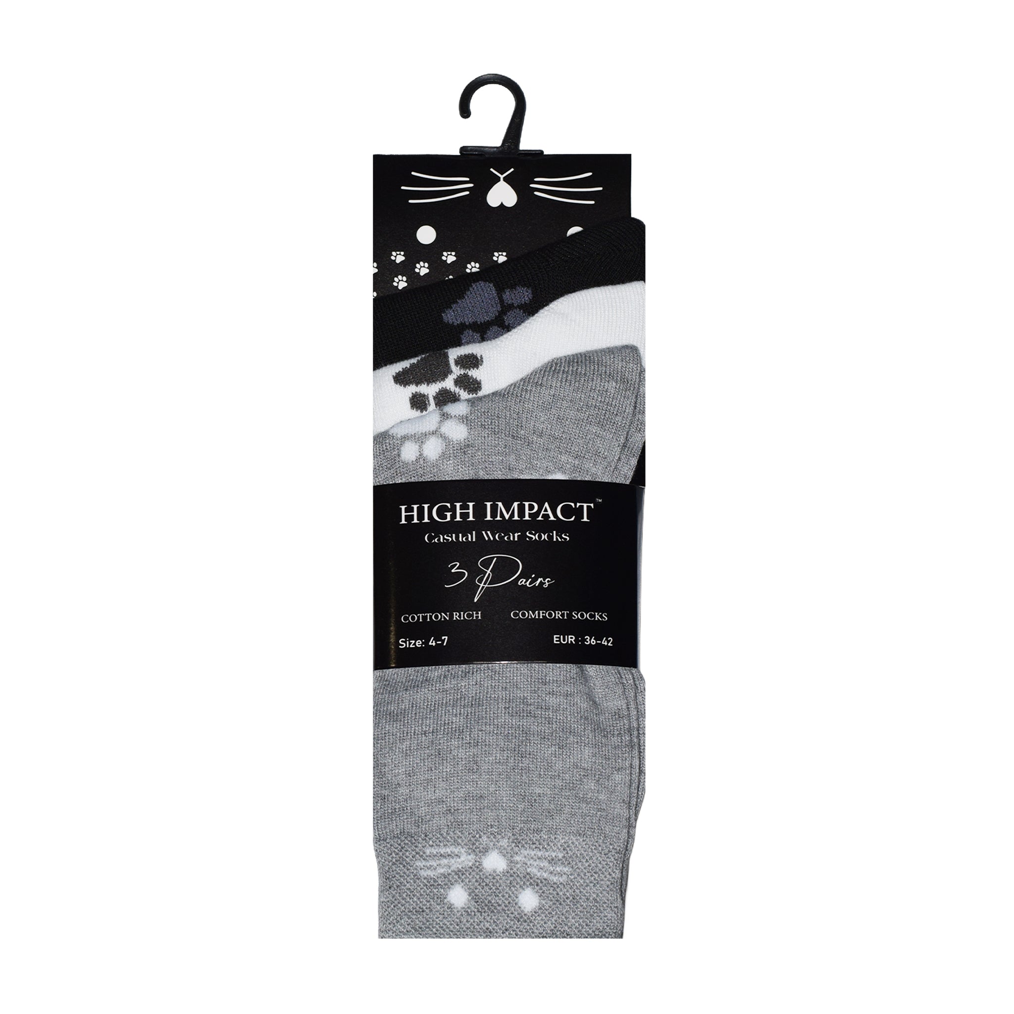 Cat Design Women's Cotton Rich Socks | Ladies Novelty Multipack 3, 6, 9 & 12 Pairs | UK 4-6.5