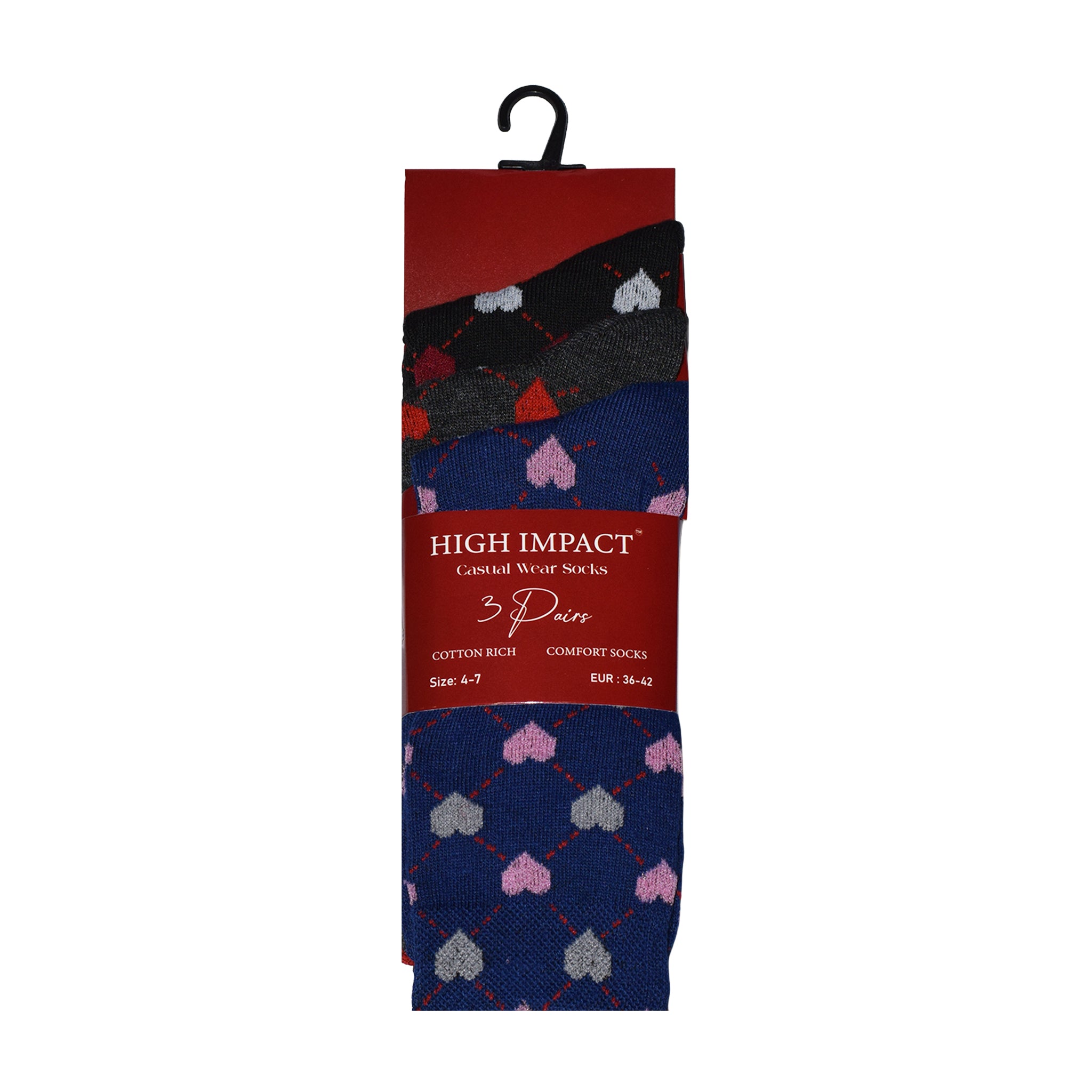 Heart Design Women's Cotton Rich Socks | Ladies Novelty Multipack 3, 6, 9 & 12 Pairs | UK 4-6.5