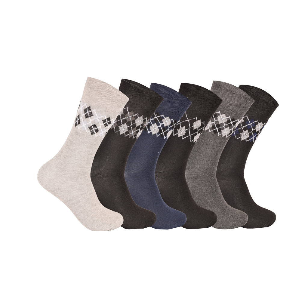 Diabetic pattern men's socks non-binding loose fit breathable cotton UK 3 6 9 12 pairs