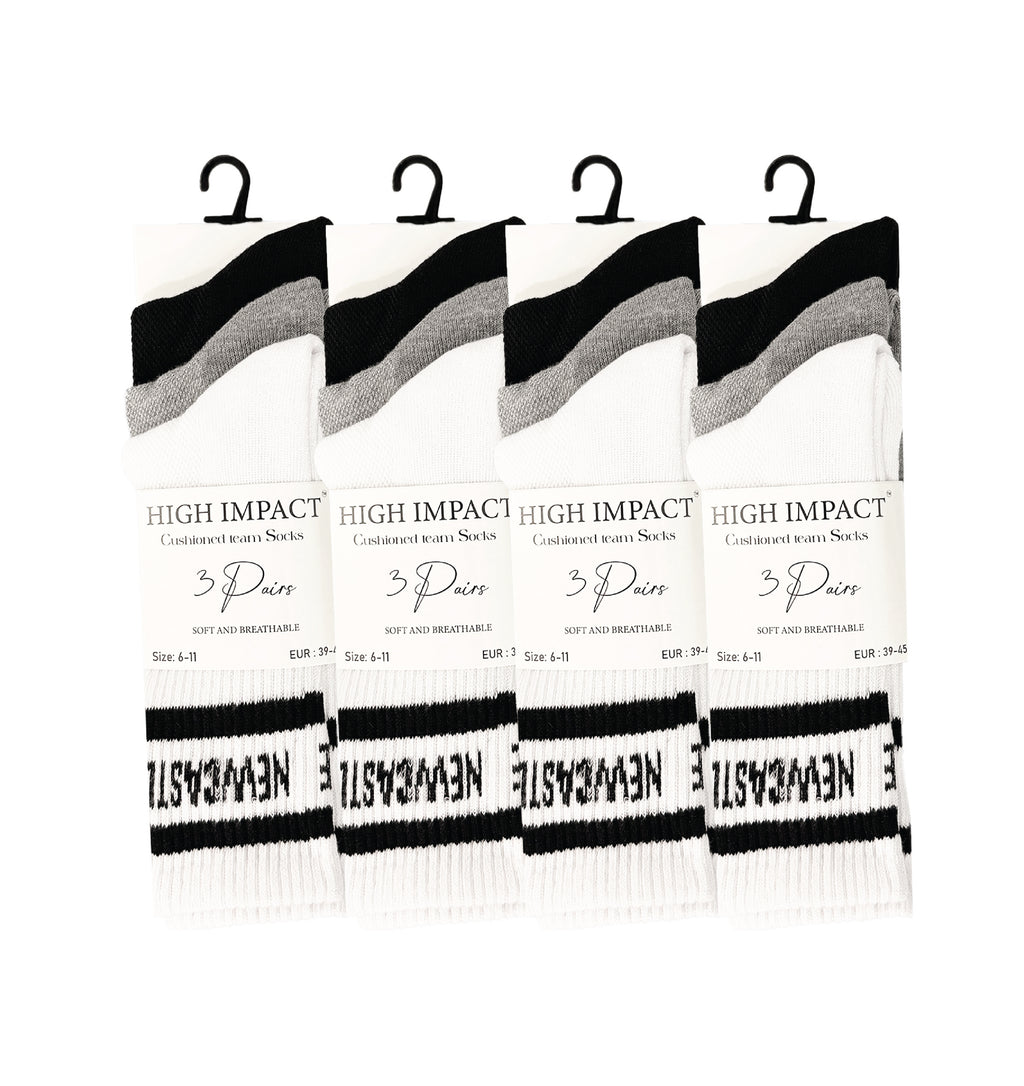 Newcastle black white football socks breathable cotton multipack UK Hopoye