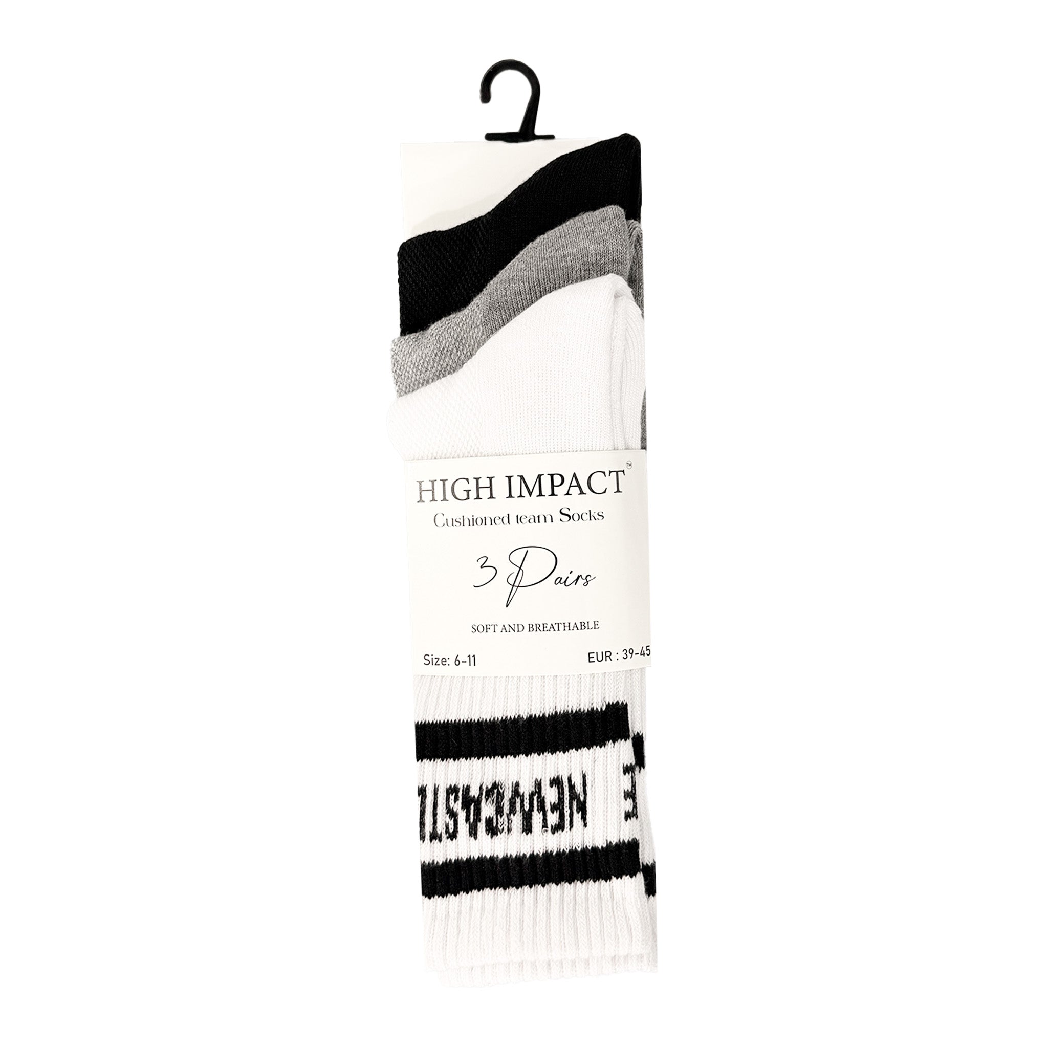 Newcastle Inspired Black & White Cushioned Sports Socks | Multipack 3, 6, 9 & 12 Pairs | UK 6-11