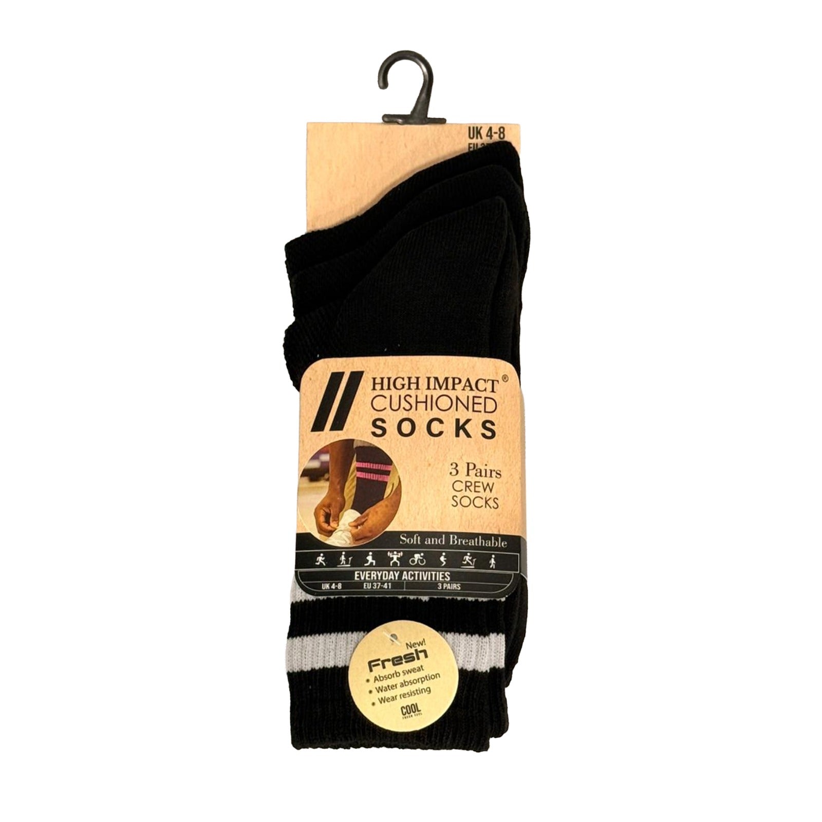Black ladies sports socks reinforced heel toe breathable UK 4-7