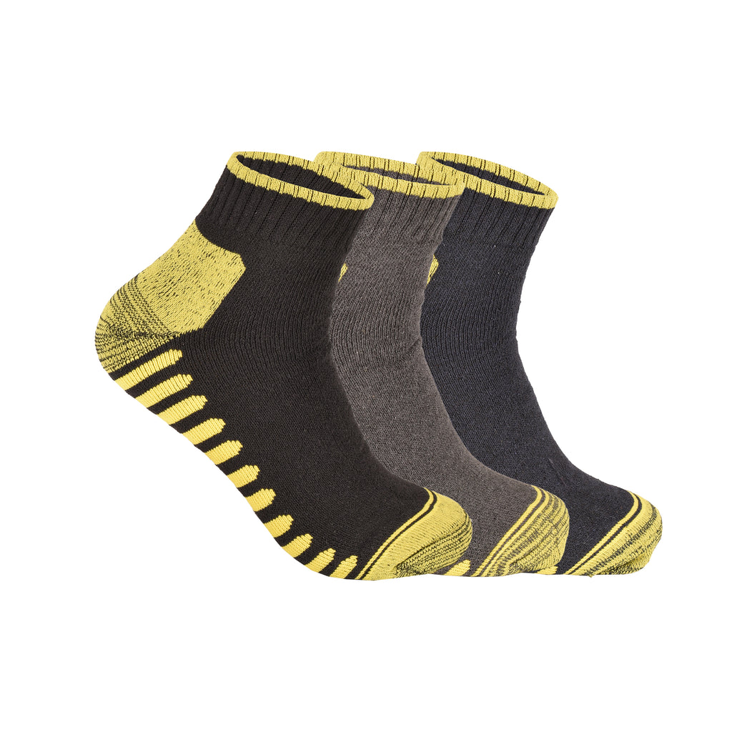 Patterned work socks men breathable cotton reinforced cushioned UK 3 6 9 12 pairs