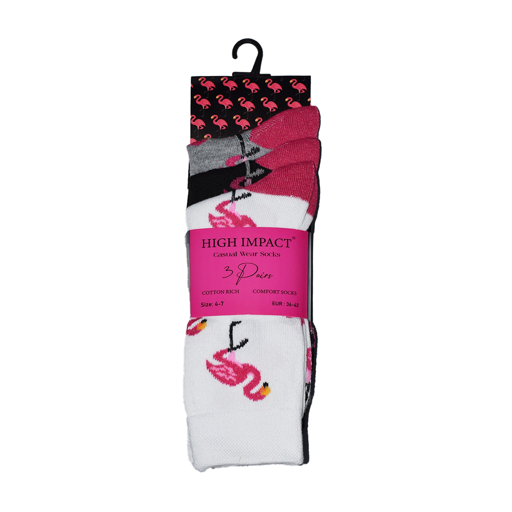 Flamingo Design Women's Cotton Rich Socks | Ladies Novelty Multipack 3, 6, 9 & 12 Pairs | UK 4-6.5