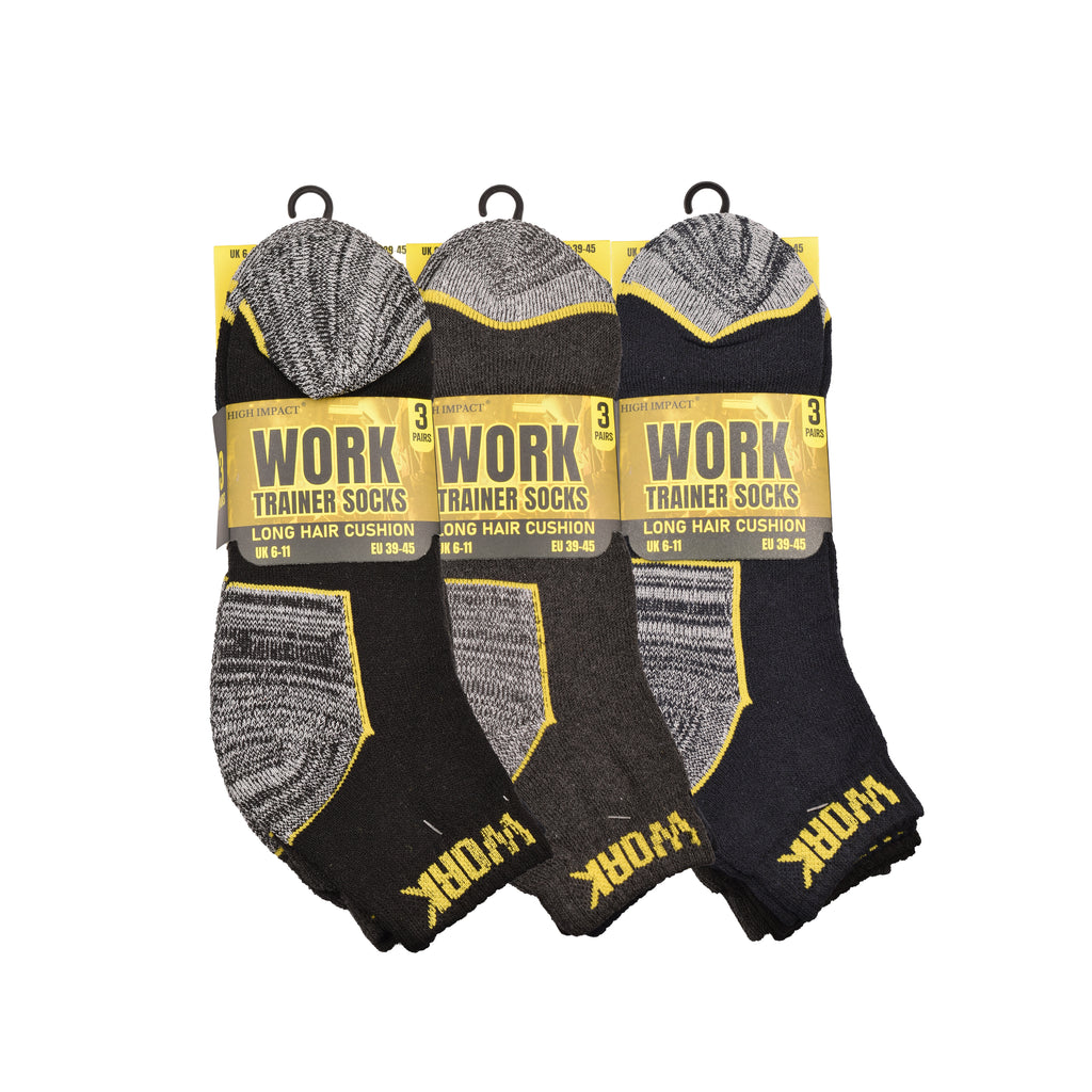 Men's grey cushioned work trainer socks breathable cotton multipack UK Hopoye