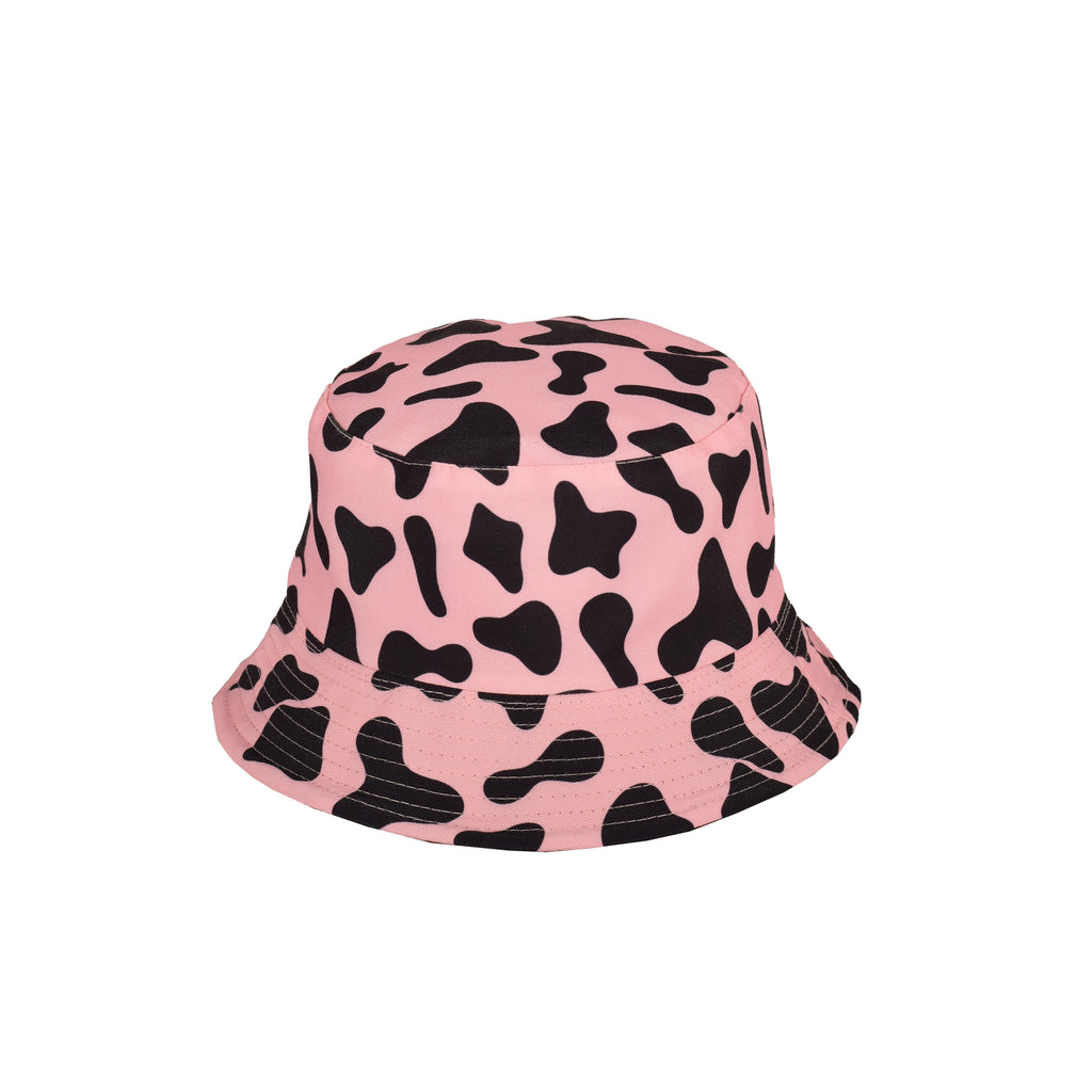Cow print bucket hat close up reversible double layered UK Hopoye