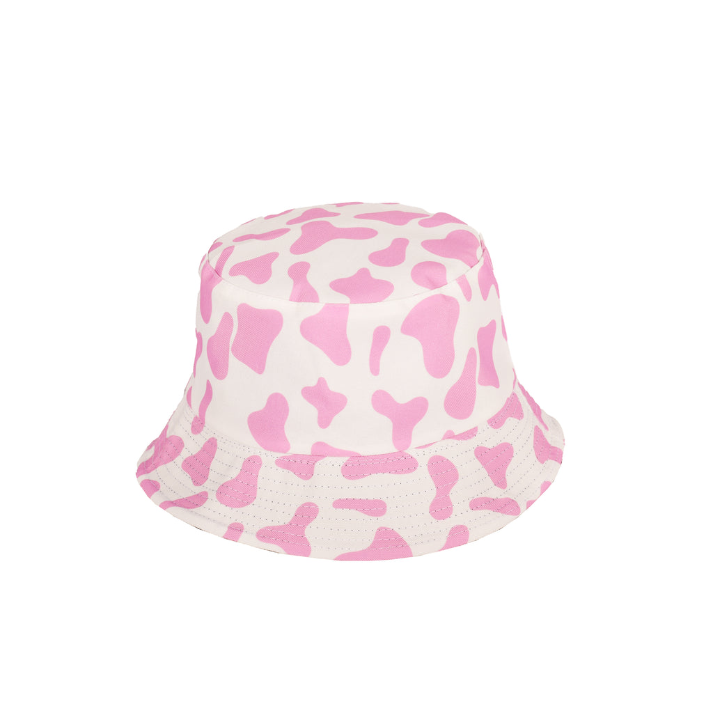 Cow print festival bucket hat worn reversible UK Hopoye