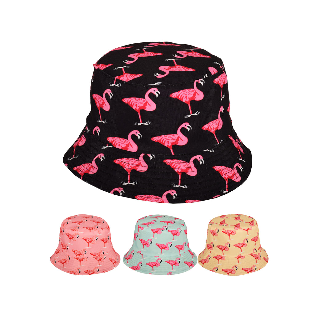 Reversible flamingo design bucket hat double layered festival UK Hopoye