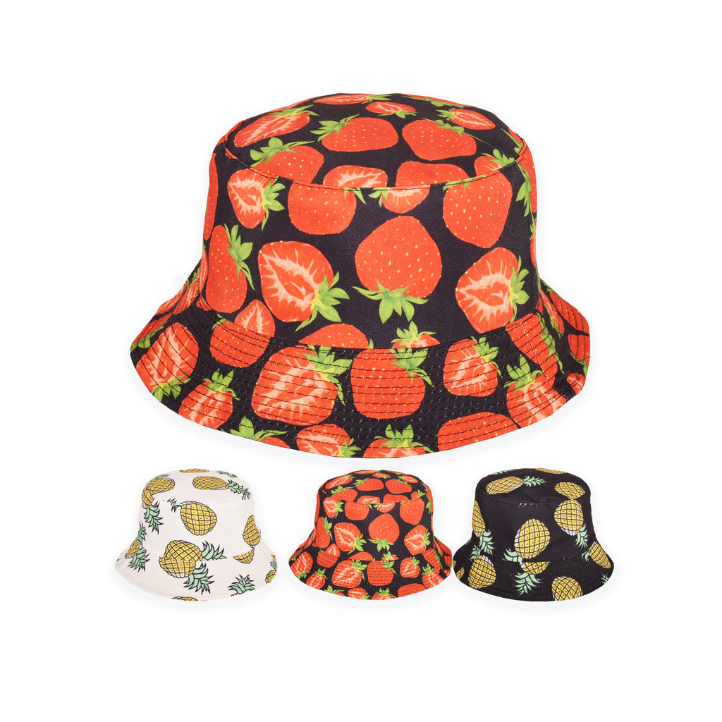 Reversible fruit design bucket hat double layered festival UK Hopoye