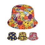 Reversible smiley design bucket hat double layered festival UK Hopoye