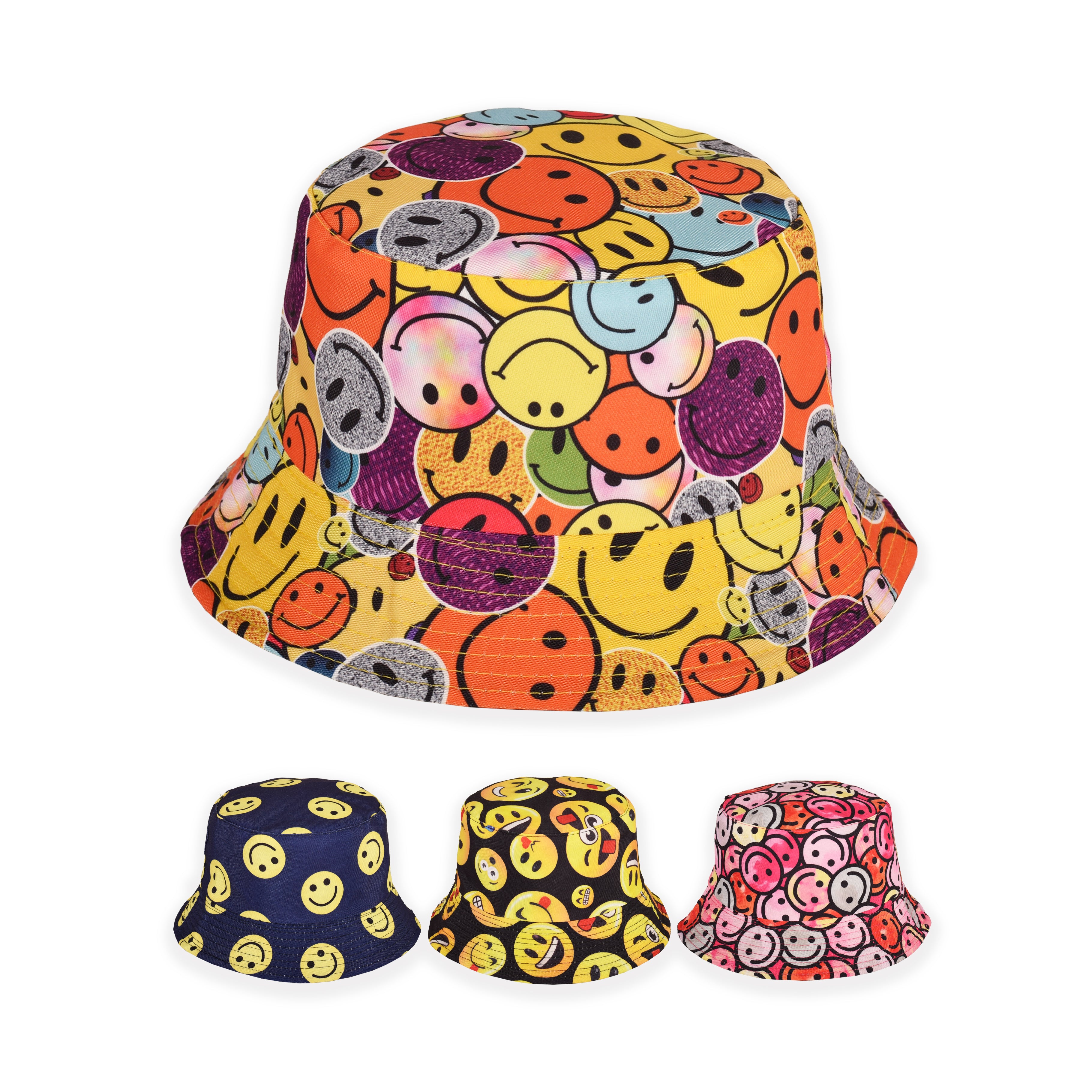 Reversible smiley design bucket hat double layered festival UK Hopoye