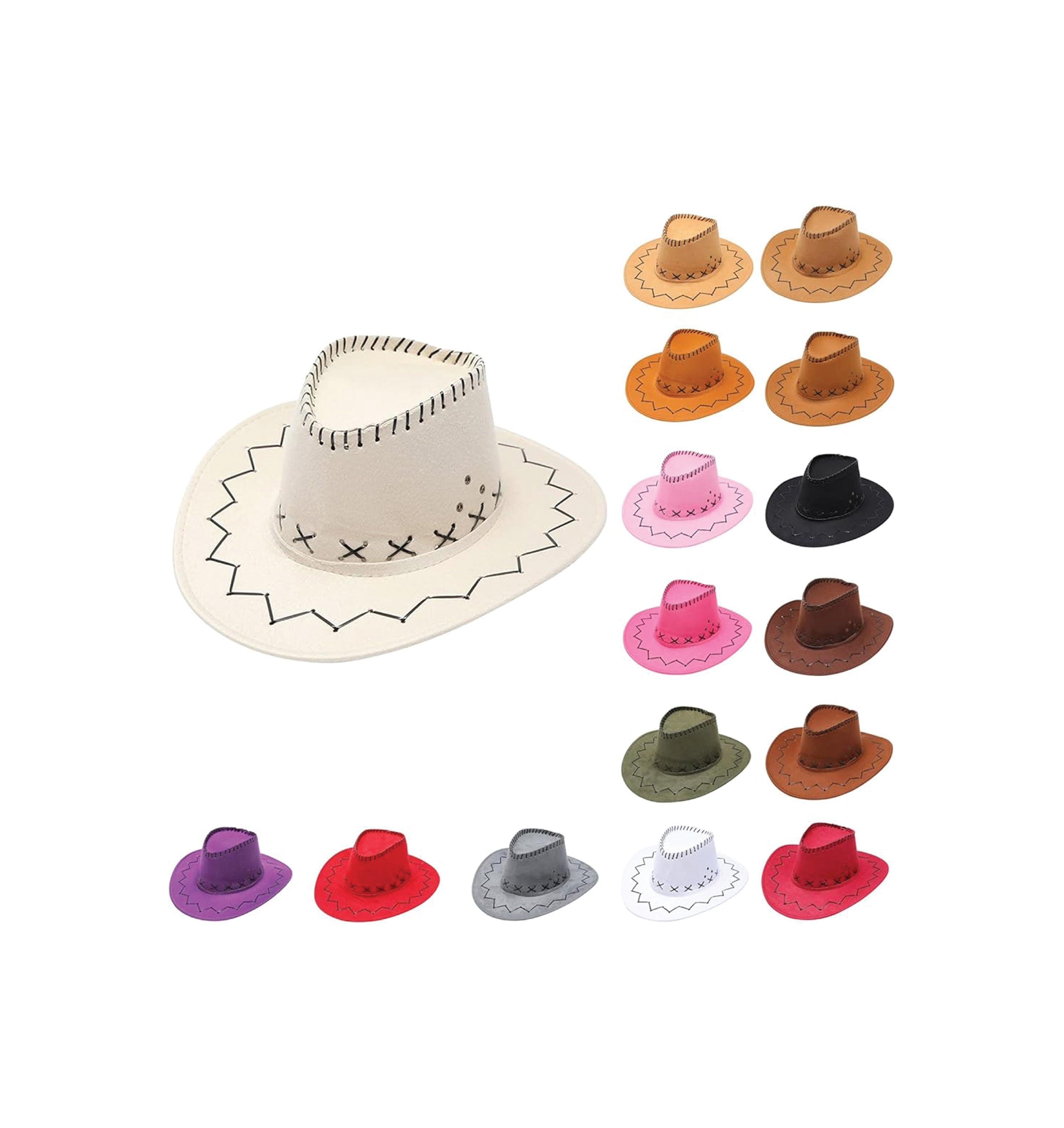 Cowboy stitch style hat adjustable western polyester 11 colours UK Hopoye