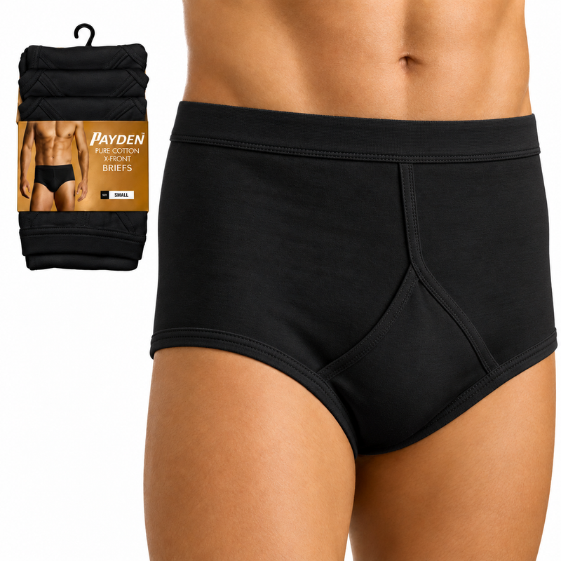 Black Hopoye mens cotton Y-front briefs pack of 3 classic slips