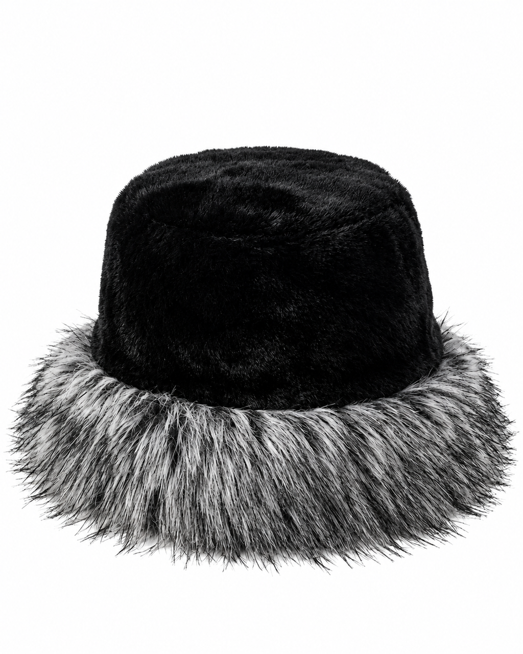 Black crown and silver fur large brim hat, Ladies Large Brim Two Tone Fur Hat by Hopoye